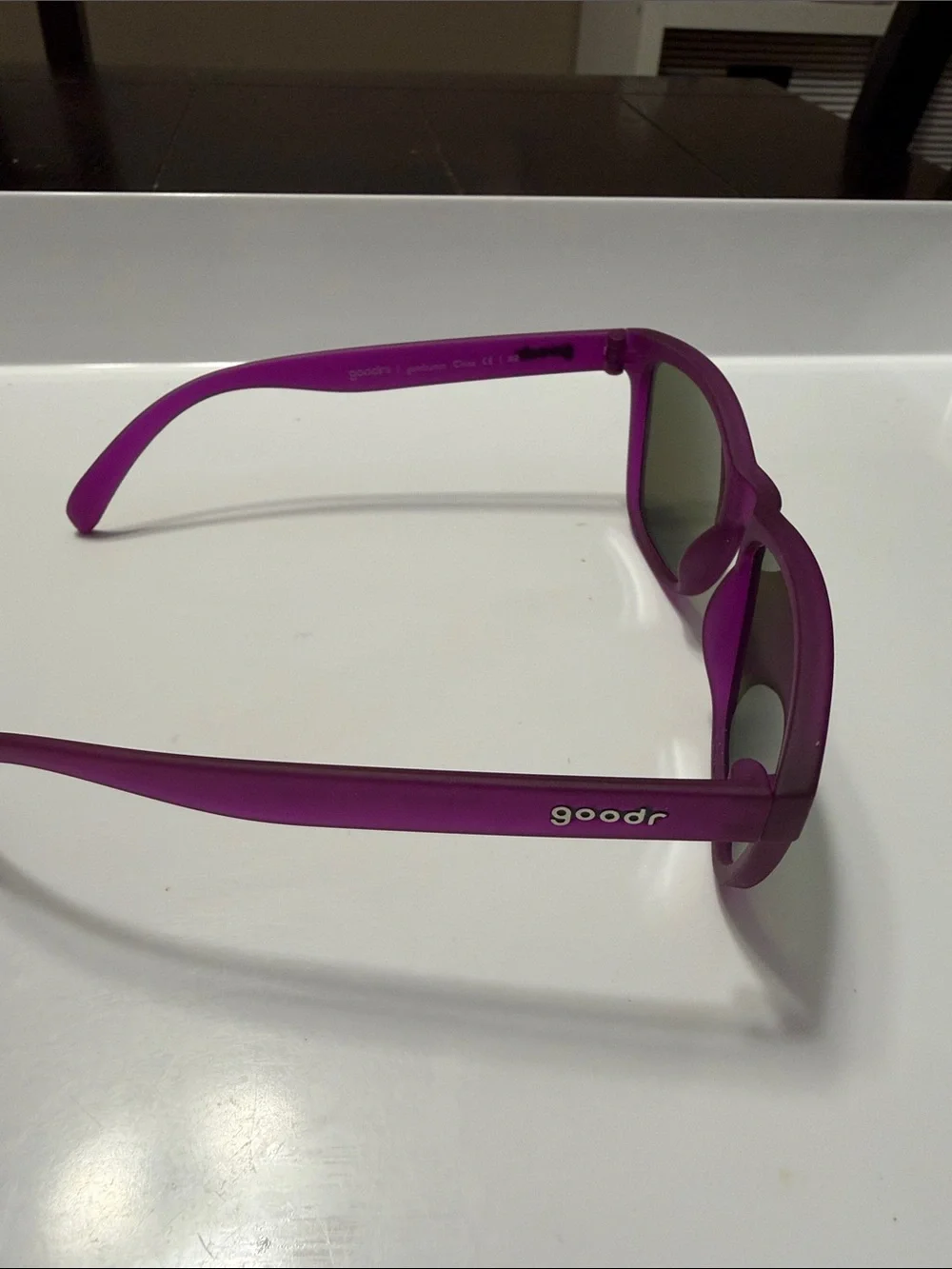 Goodr Purple Frame Sunglasses with Green Mirrored Lenses